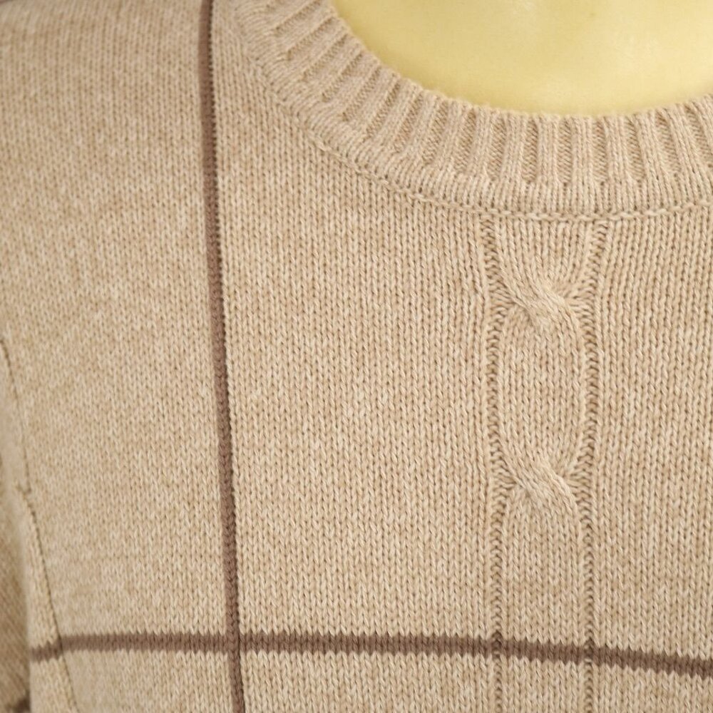 Dockers Men's Beige Sweater L Cable Knit Pullover Brown Striped Box Pattern VTG - Picture 7 of 12